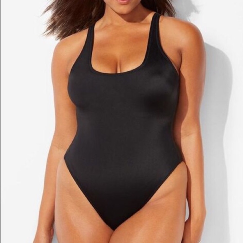 Flattering black one piece swimsuit